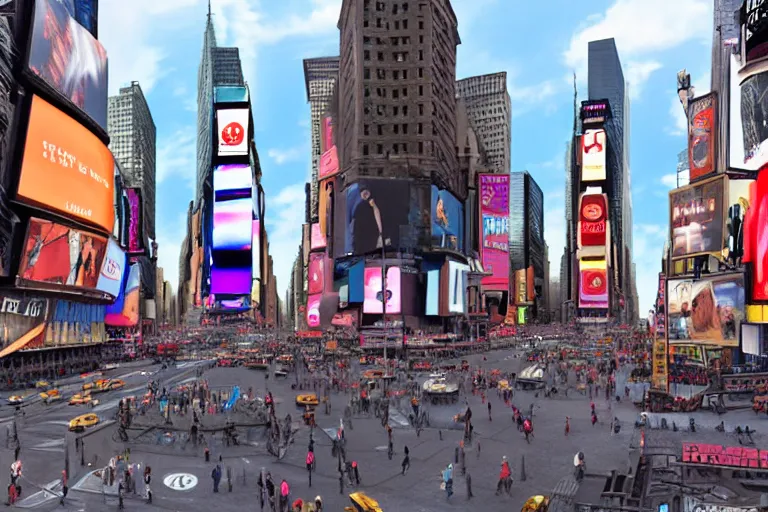 Image similar to actual new York city's time square, witn an open portal to the past showing the same place in 1880, overlay, extremely realistic, 8k, octane render