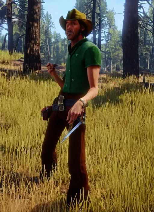 Prompt: film still of shaggy rogers in red dead redemption 2 ( 2 0 1 8 video game )