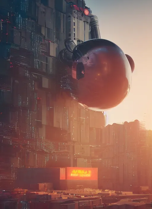 Image similar to people building giant head of a robot mickey mouse inside of abandoned netflix office, cyberpunk, by beeple, dystopia, golden ratio, octane render, redshift, trending on artstation, 8 k