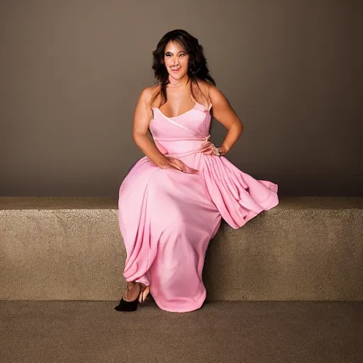 Prompt: Dwayne Johnson wearing a pink dress, photoshoot, portrait, studio lighting