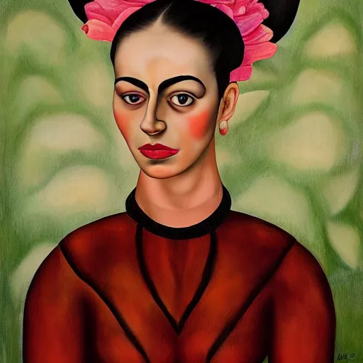 Image similar to Kaitlyn Michelle Siragusa, better known as Amouranth, full body portrait, by Frida Kahlo, HD, artbreeder face