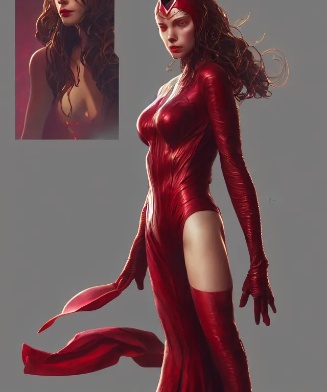 Prompt: Scarlet Witch, au naturel, hyper detailed, digital art, trending in artstation, cinematic lighting, studio quality, smooth render, unreal engine 5 rendered, octane rendered, art style by klimt and nixeu and ian sprigger and wlop and krenz cushart