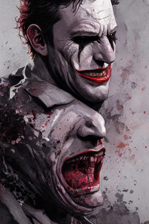 Prompt: Portrait of Ben Affleck as Joker, dc comics, dark, intricate, highly detailed, smooth, artstation, digital illustration by Ruan Jia and Mandy Jurgens and Artgerm and Wayne Barlowe and Greg Rutkowski and Zdislav Beksinski