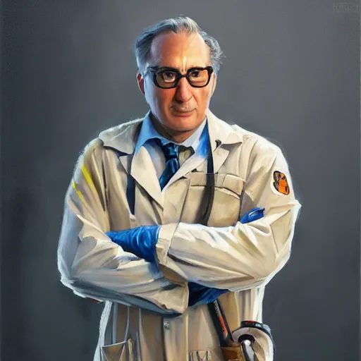 Image similar to greg manchess portrait painting of ghostbuster dr. raymond stantz overwatch character, medium shot, asymmetrical, profile picture, organic painting, sunny day, matte painting, bold shapes, hard edges, street art, trending on artstation, by huang guangjian and gil elvgren and sachin teng