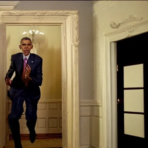 Image similar to barack obama escaping the backrooms, scp, horror, drama, cinematic, grunge film