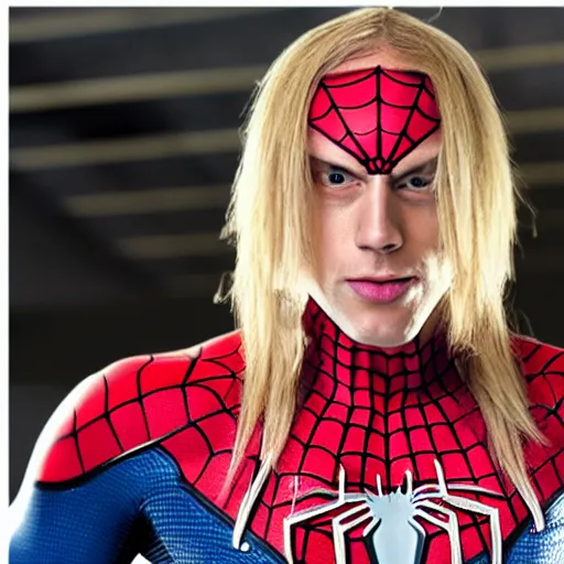 Prompt: spiderman with blond hair posing