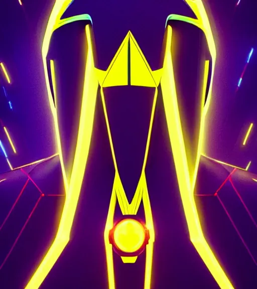 Image similar to symmetry!! yellow ranger, lightning - bolt - shaped eyes!!, hard edges, product render retro - futuristic poster scifi, lasers and neon circuits, yellow ranger, thunder, lightning, intricate, elegant, highly detailed, digital painting, artstation, concept art, smooth, sharp focus, illustration, dreamlike, art by artgerm