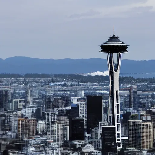 Prompt: godzilla destroying the space needle