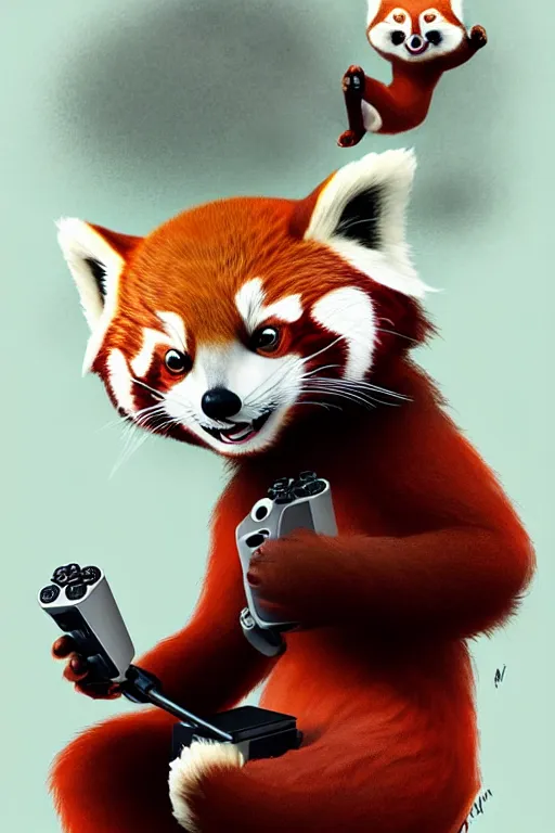 Image similar to red panda playing xbox one, animation pixar style, by pendleton ward, magali villeneuve, artgerm, rob rey and kentaro miura style, golden ratio, trending on art station