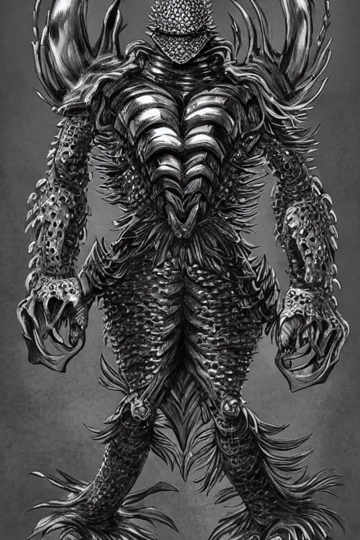 Image similar to screaming pineapple humanoid figure monster wearing themed armour, symmetrical, highly detailed, digital art, sharp focus, trending on art station, kentaro miura manga art style