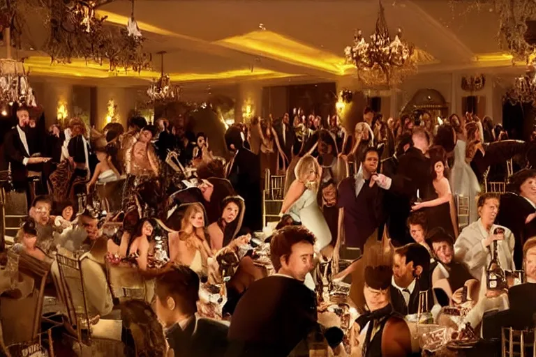 Image similar to A film still of an upscale celebrity party, high detail