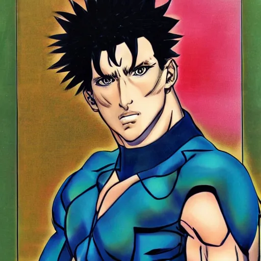 Image similar to Gigachad portrait by Hirohiko Araki, anime by Hirohiko Araki