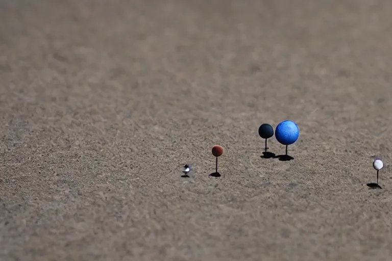 Prompt: a miniature model of the solar system, tilt shift