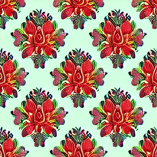 Image similar to vintage seamless wallpaper pattern. floral, colourful, print, design, red background, seamless, tileable, ornament.