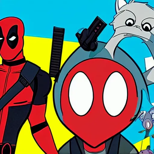 Image similar to Deadpool in regular show 4K quality