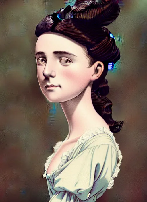 Prompt: a portrait of a young irish woman with a crooked nose in victorian clothing, confident pose, intricate, elegant, sharp focus, illustration, highly detailed, concept art, matte, trending on artstation, anime, art by james jean and artgerm and brian despain and alberto mielgo, greg rutkowski, wlop, ilya kuvshinov, strong strokes