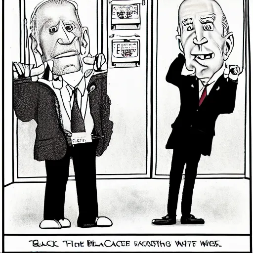 Prompt: Anthony Fauci and Joe Biden cartoon black and white drawing by Gary Larson