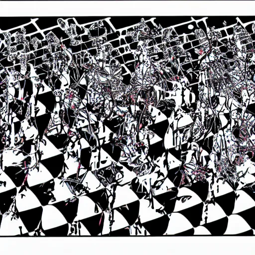 Image similar to risograph found footage of a chess explosion, void, computer glitches
