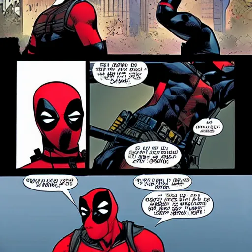 Image similar to deadpool in a batman comic