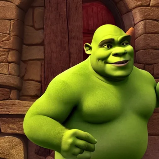 Image similar to Shrek, but red