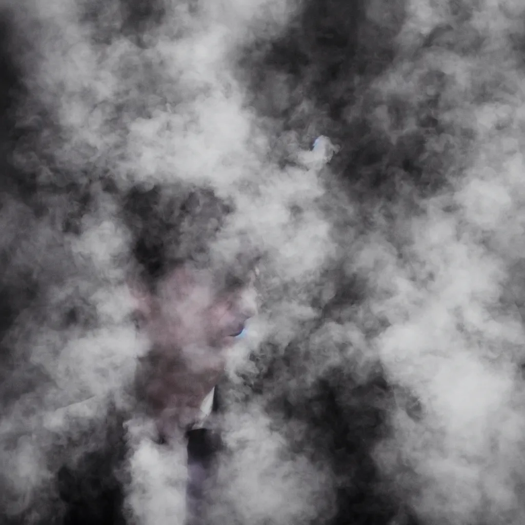 Prompt: A purple smoke comes out of the head of Kyle MacLachlan in the style of David Lynch Twin Peaks, hyperrealistic, f1.8