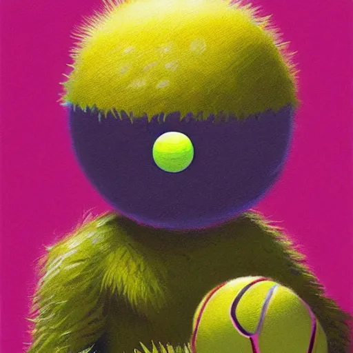 Image similar to a tennis ball monster, tennis ball, dark, chalky, rich playboy, digital art, fantasy, magic, trending on artstation, ultra detailed, professional illustration by Basil Gogos