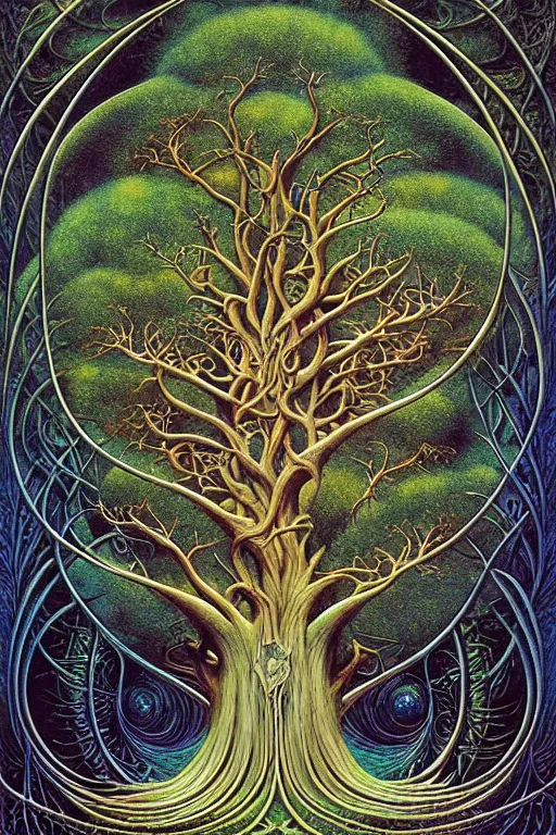 Image similar to tree of life by roger dean and andrew ferez, art forms of nature by ernst haeckel, divine chaos engine, symbolist, visionary, art nouveau, botanical fractal structures, organic, detailed, realistic, surreality