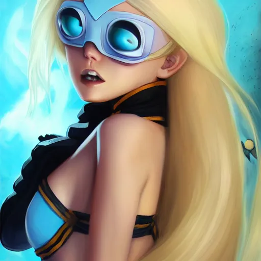 Image similar to a very beautiful young invader zim, full body, long wavy blond hair, sky blue eyes, full round face,, bikini, miniskirt, front shot, highly detailed, cinematic wallpaper by stanley artgerm lau