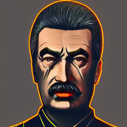 Image similar to cyberpunk joseph stalin as the leader of a futuristic communist society, cybernetics, sharp lines, digital, artstation, colored in