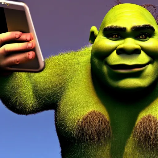 Image similar to shrek take a selfie