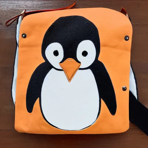 Prompt: penguin wearing a messenger bag original art