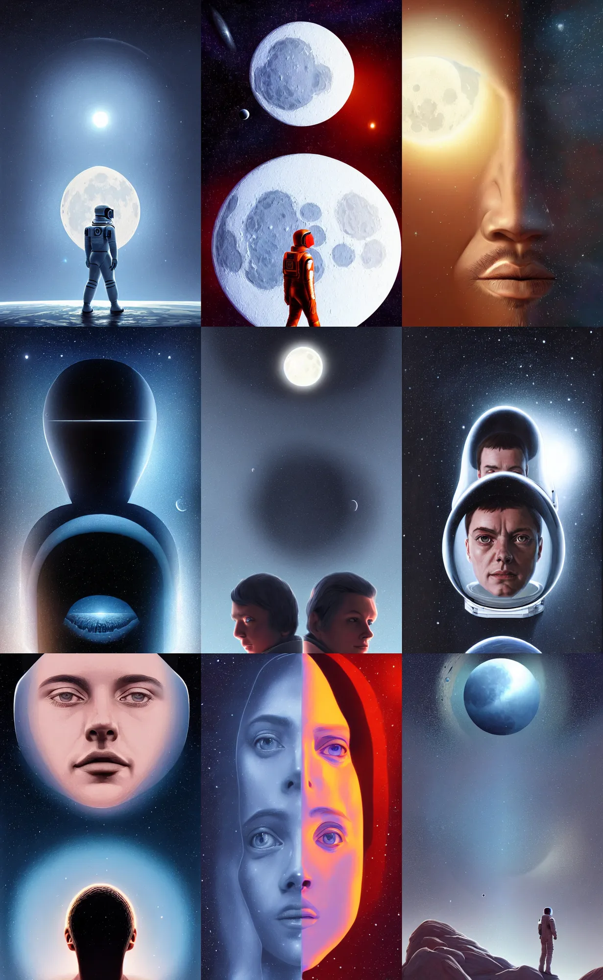 Prompt: symmetry!! ultra realistic portrait of 2 0 0 1 a space odyssey discovery one!! moon and galaxy in background!, intricate, elegant, highly detailed, digital painting, artstation, concept art, smooth, sharp focus, illustration, art by cgsociety, 8 k