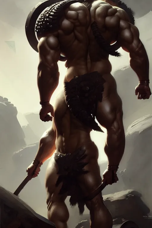 Image similar to muscular hercules by bayard wu, greg rutkowski, giger, maxim verehin