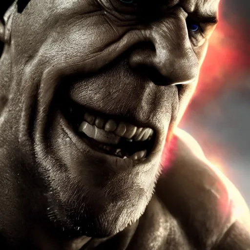 Image similar to ' hulk hogan in skyrim, ( gears of war ), splash art, movie still, detailed face, maga, patriot, cinematic lighting, dramatic, octane render, long lens, shallow depth of field, bokeh, anamorphic lens flare, 8 k, hyper detailed, 3 5 mm film grain