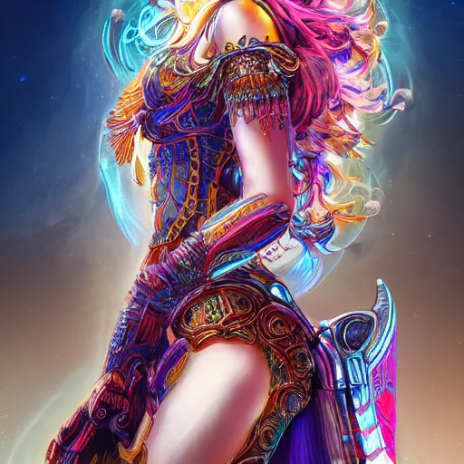 Prompt: kind colorful female divine mech paladin machina westworld studio portrait, beautiful, elegant, young sexy woman, super fine detailed face illustration by kim jung gi, iraq nadar, intricate lines, sharp focus, vibrant colors, matte, octopath traveler, final fantasy, unreal engine highly rendered, global illumination, radiant light, intricate environments