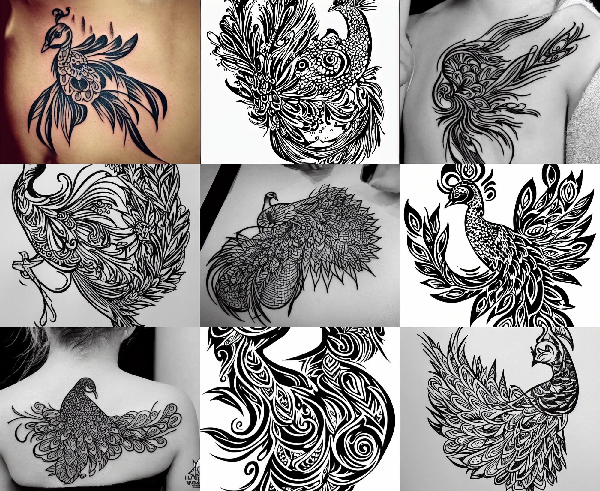 Prompt: tattoo stencil stylized small peacock, bold strong lines very highly aesthetic