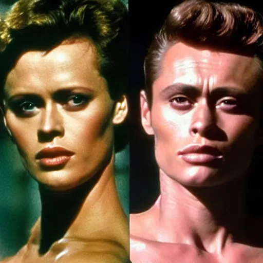 Image similar to man who is a genetic combination of sigourney weaver and james dean, face and upper body focus