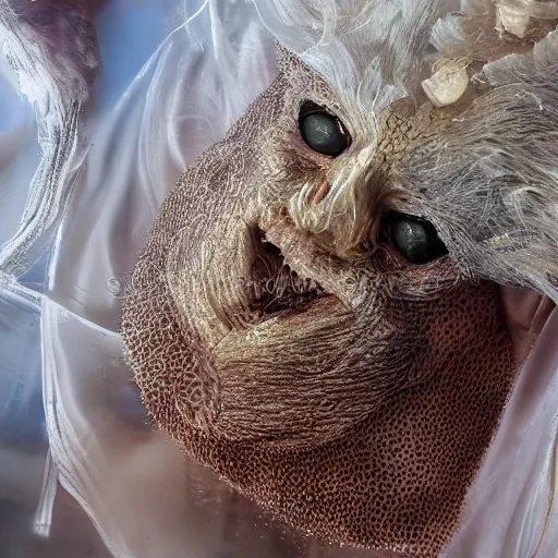 Prompt: closeup photo of the jellyfish with a human mouth and chin, National Geographic, 8k, black background