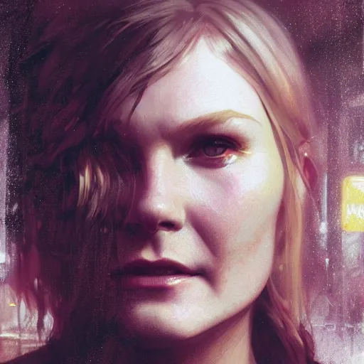 Image similar to kirsten dunst, hyperrealistic portrait, bladerunner street, art of elysium by jeremy mann and alphonse mucha, fantasy art, photo realistic, dynamic lighting, artstation, poster, volumetric lighting, very detailed face, 4 k, award winning