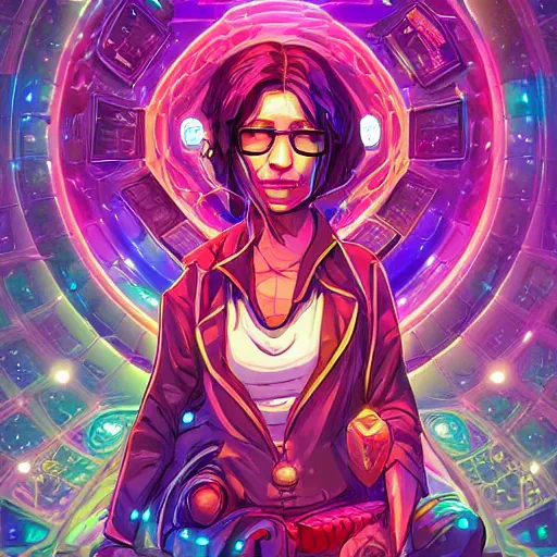 Image similar to skill magic geek inside matrix deepdream radiating a glowing aura stuff loot legends stylized digital illustration video game icon artstation lois van baarle, ilya kuvshinov, rossdraws,