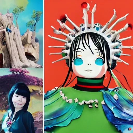 Prompt: bjork as anime, ghibli studio, outer space