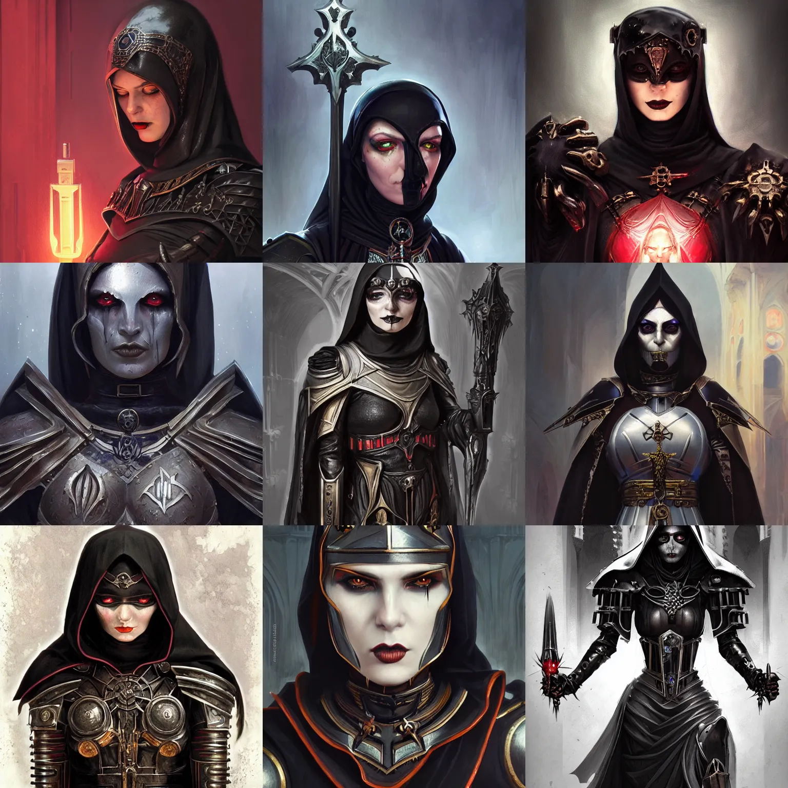 Prompt: gothic byzantine nun, cyborg, dark fantasy, warhammer 4 0 k, portrait, highly detailed, digital painting, trending on artstation, concept art, sharp focus, illustration, art by artgerm and greg rutkowski and magali villeneuve