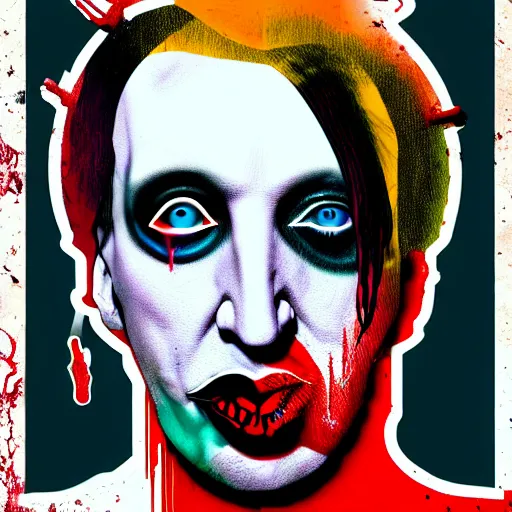 Image similar to graphic illustration, creative design, marilyn manson, biopunk, francis bacon, highly detailed, hunter s thompson, mixed media