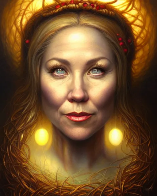 Image similar to detailed portrait of christina applegate apple!! gate! by tomasz alen kopera and peter mohrbacher and johanna martine! and margaret keane! coherent luminescent