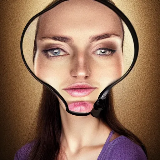 Prompt: woman lost in her thoughts through a magnifying glass, digital art