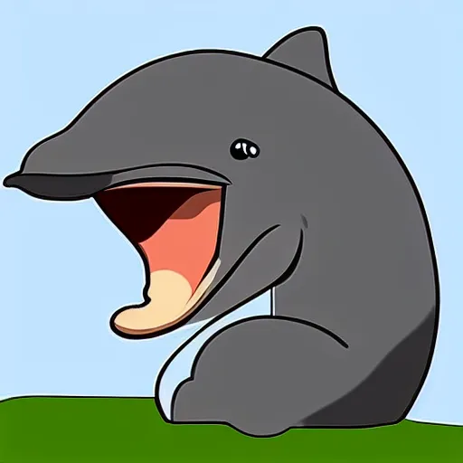 Prompt: An emote of a grey cartoon dolphin doing the ConcernDoge look