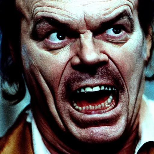 Image similar to Jack Nicholson as Termiantor, scary, evil, action, horror, by Christopher Nolan