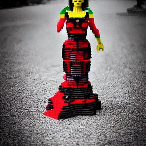 Prompt: “Beautiful woman wearing Dress made out of lego, Full Body, Fashion Photography”