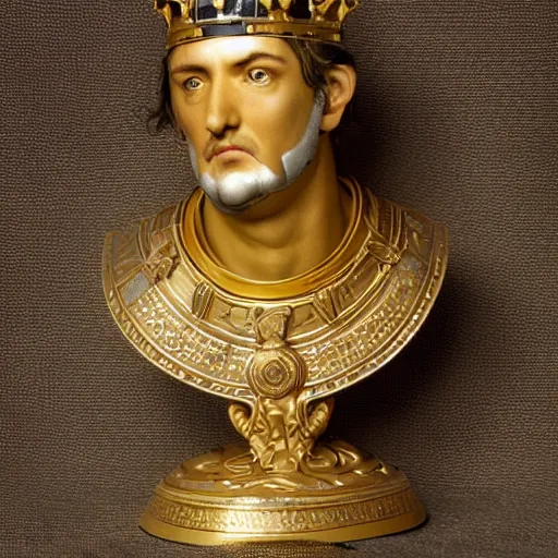 Prompt: richard iv the roman king photo, real human, soft studio lighting, 6 0 mm lens in full golden cashmere plate