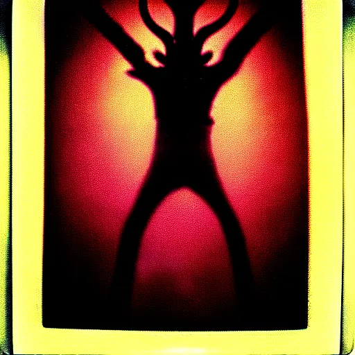 Image similar to nyarlathotep, hyperealistic detailed photography polaroid, 5 0 mm lens, motion blur, grainy image